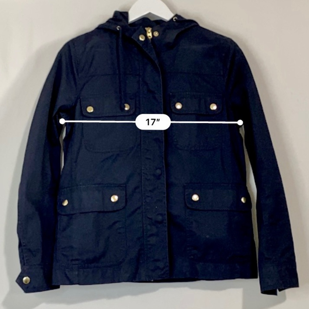 J. Crew Women’s Lightweight Military Style Hooded Jacket Navy Blue Small FLAW - Picture 6 of 10